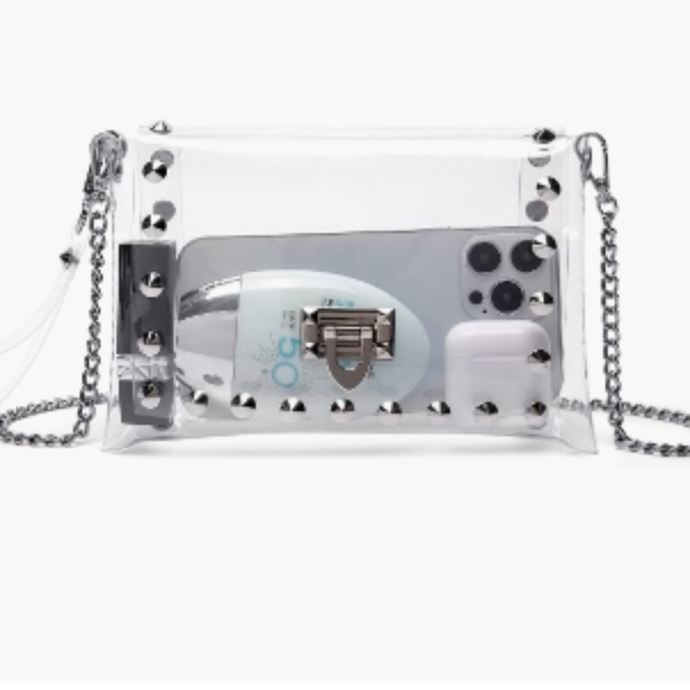 Silver Clear Purse Crossbody Bag with Rivets for Women